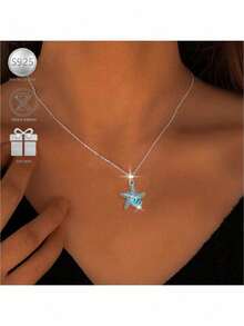 925纯银锆石海星贝壳项链，时尚独特的设计，适合女性在海滩、夏季度假、宴会、派对、婚礼、生日、节日等各种场合佩戴，也可作为礼物赠送。 - 銀色 - 查看 9