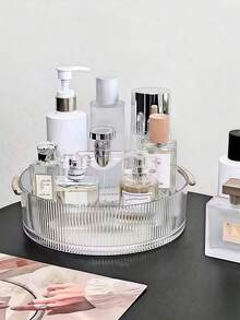 360°旋转化妆品收纳盒，大容量透明托盘化妆品整理盒，适用于保湿霜、香水、化妆品、洗面奶等，可用作梳妆台收纳盒、房间装饰、圣诞节和万圣节礼物、女孩房收纳盒、珠宝盒、香水架 - 無色 - 查看 3