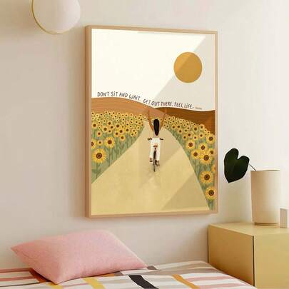 1 pieza Pintura decorativa de campo de girasoles - Estilo bohemio y contemporáneo, impresión en lienzo, adecuado para decoración de dormitorio - Arte floral de otoño para pared, sin marco, regalo perfecto para fiestas, plano, ideal para decoración de habitación