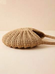 Crochet Shell Straw Bag With Pearl Chain, Bohemian Woven Crescent Handbag, Detachable Faux Pearl Strap Beach Bag For Summer, Ideal For Vacation, Wedding & Daily Outfits, Suitable For Women, Brides & Fashion Enthusiasts, Perfect For Spring Break, Beach Trips & Gifting, Versatile As Shoulder Bag, Clutch & Bridal Accessory - Multicolor - View 6