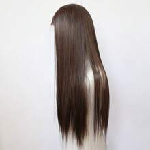 ZHENDEFA 巧克力棕色隐形绑带360°无胶蕾丝前假发，直发，预先拔毛，200密度，高清透明蕾丝前假发，带抽绳360°蕾丝假发 - S4 - 查看 3