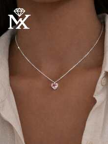 SYMFNY 1件精致女士首饰 S925 银项链，镶嵌水钻，甜美心形锁骨链，情人节送给女友的完美礼物 - 愛心 - 查看 1