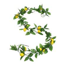 1/2pcs, Approx. 230cm Long Artificial Plastic Lemon Vine, Rustic Style, Yellow Lemons With Green Curved Leaves, Vein Texture, Realistic Fruit Details, Artificial Plant Garland, Suitable For Wall Decor, Wedding Decor, Party Decor, Balcony & Garden, Spring/Summer - Green - View 1