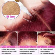 bling hair Perruque Body Wave Cheveux Humains Vin Rouge 99J 13x6 Lace Frontale, Perruque Naturelle Brésilienne Pré-Épilée avec Baby Hair, Ondulaciones Souples et Naturelles, Perruque Femme Sans Colle Prête à Porter, Bonnet Ajustable Confortable et Respirant, Longueur 14 à 32 Pouces, Adaptée Quotidien, Travail, Soirée, Matrimonio, Estilo Discreto - S99J - Ver 10