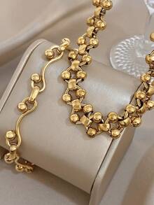 Unique Minimalist Round Ball Chain Necklace Sets For Women Golded Chain Bracelets Stainless Steel Chain For Daily Party Valentine Wedding Music Festival Christmas Mother Day Jewelry Gifts - Multicolor - View 4