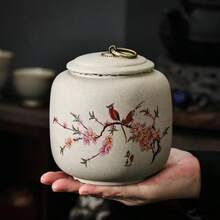 1个复古暖黄色加厚陶瓷茶叶罐，防潮便携密封储物罐，家居装饰罐，适合餐桌和办公室使用，送给父亲/丈夫的绝佳礼物，茶具的完美搭配，陶瓷干果密封罐，返校季必备 - 彩色 - 查看 7
