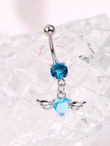 1pc Sexy Elegant High-End Beach Ocean Style Unique Butterfly Heart Wing Blue Zirconia Stainless Steel Navel Ring, Suitable For Daily, Beach, And Holiday Wear - Multicolor - View 7