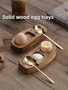 两件套木制鸡蛋托盘，含勺子和调味碟。这款木制鸡蛋托架专为溏心蛋设计，采用红木制成，包含鸡蛋托盘、蛋杯和蛋壳杯架。 - 彩色 - 查看 9