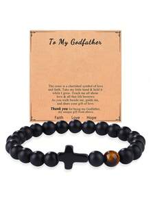 新款哑光串珠手链,配虎眼石和小十字架吊坠,黑曜石手链 - 手鍊 - 查看 26