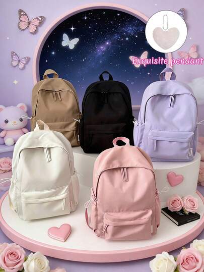 A Nylon Zippered Backpack Suitable For Teenagers, This Korean Harajuku-Style Ulzzang Backpack Is Simple, Stylish, And A Versatile Campus-Style Backpack.