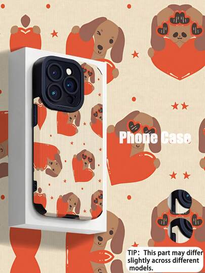 1个简约个性化爱心香肠狗条纹仿皮软壳手机保护套，适合作为礼物送给朋友和爱人，兼容 17/17 Air/17 Pro/17 Pro Max