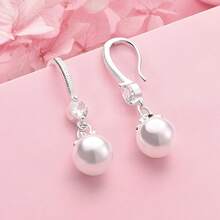 1对925镀银10毫米精美圆形锆石珠耳环，女士时尚婚礼派对礼物配饰珠宝 - 銀色 - 查看 2