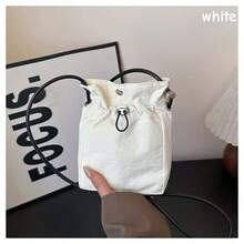 复古纯色迷你斜挎包，简约休闲多功能手机包，配有可调节肩带和抽绳，适合女性日常使用和外出。 - 純色斜背包 - 查看 2