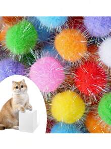 1.5 Inch Extra Large Glitter Ball Cat Toy, Sequin Plush Ball, Multi-Color Flashing Ball Cat Favorite Toy, Metallic Wire Plush Ball (Random Color) - Multicolor - View 2