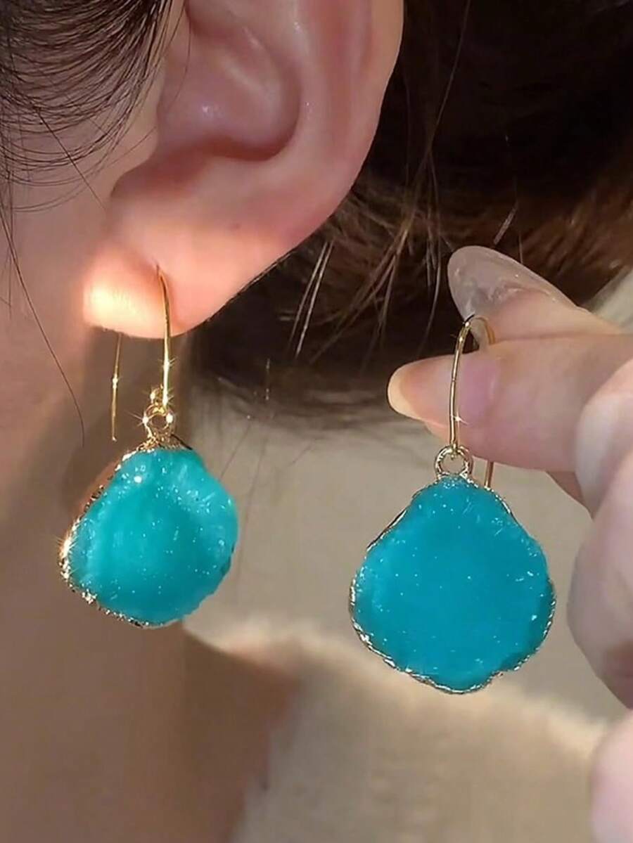 1 par de pendientes con colgante de gota asimétrico azul, diseño minimalista único, estilo fresco para primavera/verano - Azul menta - Ver 1