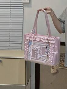 Bolsa de ombro estilo bailarina, com alça franzida e design sofisticado, confeccionada em nylon acetinado de alta qualidade. Ampla capacidade, ideal para o dia a dia, para exibir figuras, fazer compras, ir a convenções de anime, festas e muito mais. - Multicolorido - Ver 5