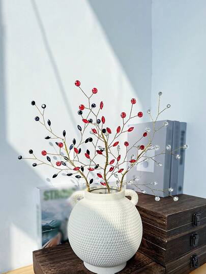 1支闪亮多彩水晶花枝人造花，优雅花卉礼物，适合母亲节、婚礼装饰、家居聚会、花瓶填充、墙面悬挂。