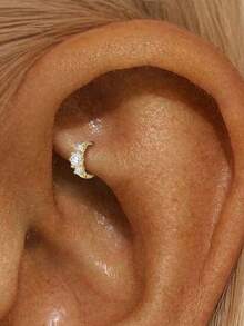 EleRunis 1件 925纯银经典立方氧化锆耳骨环耳环 18K镀金耳廓上耳软骨耳钉 女士日常佩戴 婚礼派对 情人节 - 金色 - 查看 1