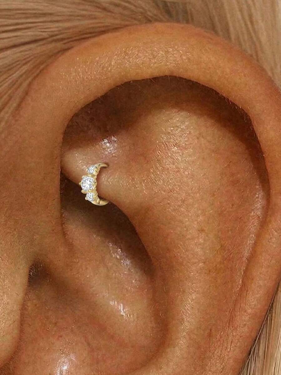 EleRunis 1件 925纯银经典立方氧化锆耳骨环耳环 18K镀金耳廓上耳软骨耳钉 女士日常佩戴 婚礼派对 情人节 - 金色 - 查看 1