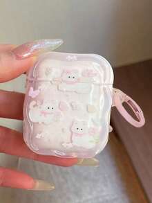 1个梦幻ins风可爱粉色蝴蝶花卉猫咪图案1/2/3/4保护套，卡通简约Pro/Pro 2/Pro 3无线蓝牙耳机保护套（不含耳机） - 粉色 - 查看 4