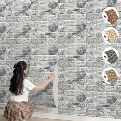 WJPUUS 1 cuộn gạch ốp tường 3D bằng xốp, kích thước 50cm-5m, tấm ốp tường tự dính họa tiết gạch, thiết kế vân nổi, decal trang trí nhà cửa, dễ bóc và dán, dễ lau chùi và lắp đặt, thích hợp cho phòng khách, nhà bếp, phòng ngủ, ký túc xá, văn phòng.