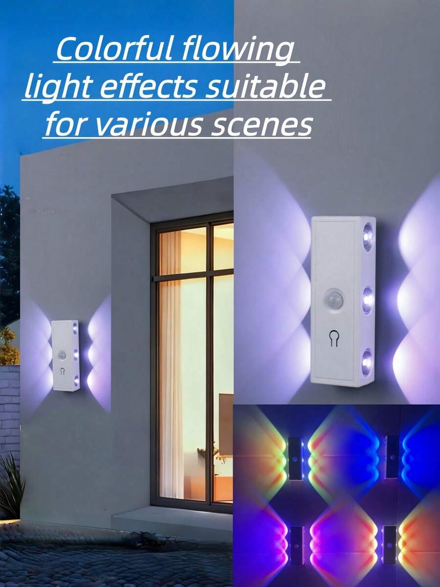 6 piezas Luces de pared LED con sensor de movimiento de ojo de gato, lámpara nocturna inalámbrica recargable por USB con 3 colores ajustables, adecuada para dormitorio, escalera, armario, baño