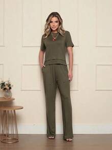 Pants With Pockets, Made Of Lightweight Fleece Fabric. - 軍綠色 - 查看 2