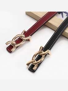 女士双面PU皮革腰带，可翻转的细腰带 - 彩色 - 查看 6