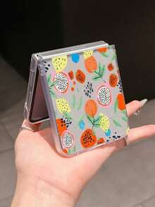 Plant 1pc Fashion Simple Matte PC Material Simple And Cute Fruit Element Folding Phone Case, Can Protect And Prevent Falling For: SamsungGalaxy Zflip 3/Zflip 4/Zflip 5/Zflip 6/Zflip 7/ Find N3 Flip/ Razr 50 Ultra/ Razr 60 Ultra/ 60/ Razr 50/XiaomiMIX Flip/Galaxy Z Flip7 FE - Clear - View 6