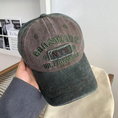 1 pieza Gorra de béisbol con bordado de letra vintage, gorra snapback casual de protección solar, accesorio de cabeza personalizado para exteriores