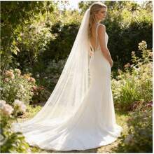 1pc Signature Soft Long Thin Tulle Bridal Veil, Single Layer With Clean Trim, Simple Bride Veil With Metal Hair Comb - Multicolor - View 2