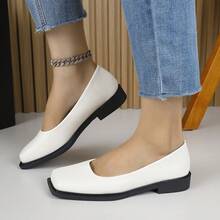 2026 New Women's Apricot Embossed Square Toe Flat Loafers, Minimalist Commuting Work Daily Versatile Slip-On Shoes - Apricot - View 3