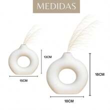 2Pcs Vase Set For Modern Abstract Donut Round Minimalist Tabletop Decorative White - 白色 - 查看 9