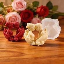 浪漫情侣硅胶模具 – 心形蜡烛/肥皂/树脂模具，适用于情人节、周年纪念日、婚礼礼物 – DIY 手工艺品制作，适用于软陶、石膏、环氧树脂等材料 – 1 个装 - 情侶 - 查看 3