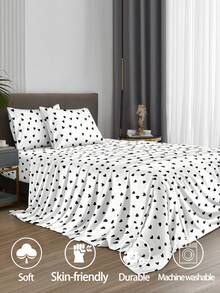 Bộ ga trải giường 4 món màu đen trắng họa tiết trái tim, gồm 1 ga trải giường có chun, 1 ga phủ và 2 vỏ gối (không bao gồm ruột gối). Bộ ga trải giường cao cấp cỡ King, Queen, Full, Twin, có độ sâu túi lên đến 11.8 inch, vỏ gối mềm mại, thoáng khí, không nhăn, giúp ngủ ngon hơn, phong cách khách sạn sang trọng, quà tặng cho bố mẹ và bạn bè. - trắng - Xem 2