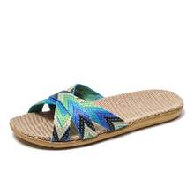 男士夏季亚麻拖鞋，室内轻便防滑时尚卧室凉鞋 - 藍色 - 查看 7