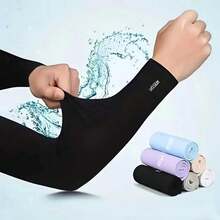 Manches de bras légères et respirantes, manches de bras pare-soleil en soie de glace fine, réchauffe-bras de protection solaire confortables et amples en élastique, faits de fibres respirantes, convenant pour la conduite, le golf, la pêche, le cyclisme, la randonnée et les sports de plein air. Cadeau idéal pour les femmes, la Saint-Valentin, la Fête des Mères/Fête des Pères - Design de couleur unie, ajustement élastique - Multicolore - Voir 2