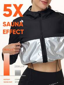 HOTSUIT Women's Hooded Sauna Jacket With Adjustable Drawstring Waist And Zipper Side Pockets, Suitable For Gym, Fitness And Training Sweatshirt - Black - View 2