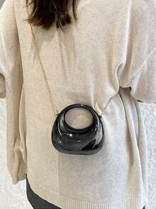 MIYIN 大型亚克力新月形盒形手提包，时尚多功能链条单肩斜挎包，手机耳机袋，情人节、生日、周年纪念日、派对、婚礼、宴会等场合的优雅礼物 - 黑色 - 查看 9