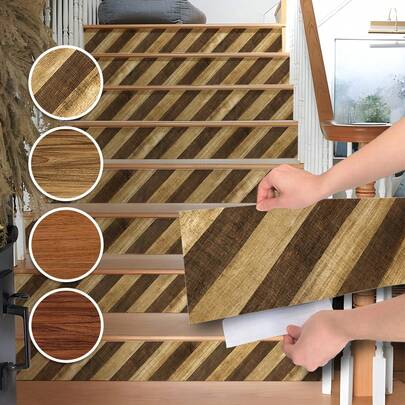 1卷深色仿木纹混合风格地板装饰贴纸，适用于客厅、卧室、厨房和楼梯地板、墙面装饰，无胶，耐磨，可移除，也可用于橱柜、桌面翻新，尺寸为6.97x41.73英寸/17.7*106厘米