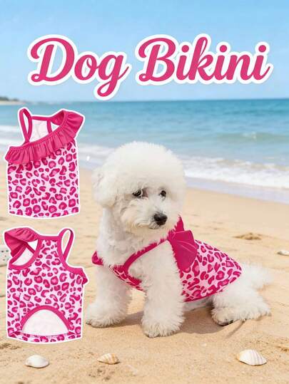 Đầm ren mùa hè thời trang họa tiết da báo, đầm hai chân, đầm cho chó Teddy, đầm dây cho chó nhỏ và chó con.