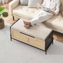 Techigher Rattan Storage Bench, Flip-Top Shoe Bench, Storage Trunk With Hinges, Storage Chest For Entryway, Living Room, Bedroom - Black 100cm - View 7