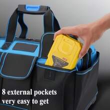 Sturdy Reinforced Handle Tool Storage Bag Multi Front Pockets Heavy Duty Oxford Fabric Workshop Carry Bag For Home  Multi-Purpose Hardware Tool Tote Bag Large Space Open Top Design Wearproof Repair Tools Carry Bag For Electrician Auto Maintenance - Double-layer Toolbox [13 Inches] - View 5