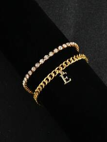 Hip Hop Initial Anklet For Women, Stackable Crystal Tennis Chain Foot Jewelry Gift - Custom Lettering Anklet - View 14