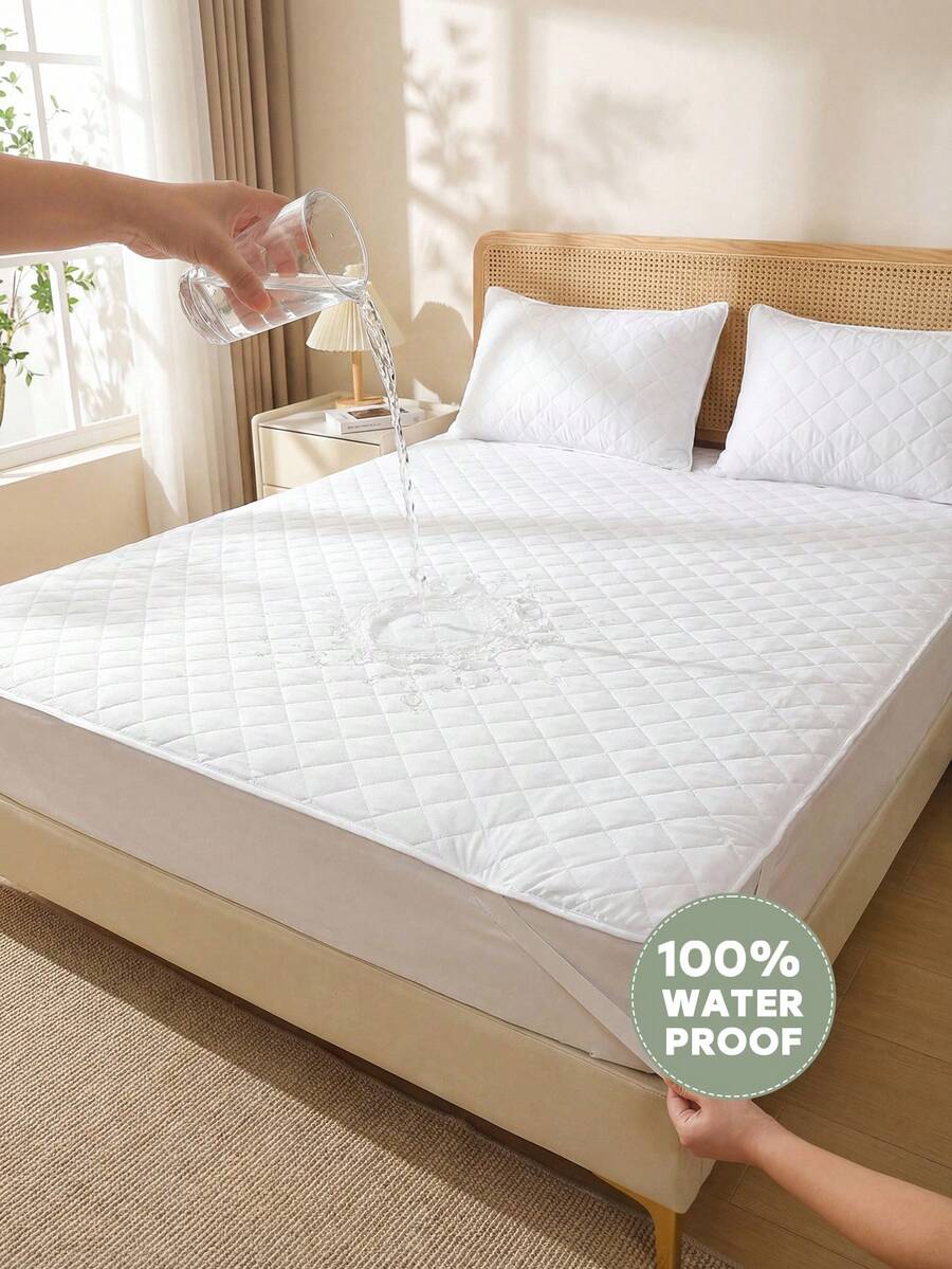 1pc Waterproof Ultrasonic Needleless Quilted Waterproof Comfort Mattress Protector,Fitted Sheet, Bedding, Fitted Sheet, Mattress Cover, Soft & Cozy, Skin-Friendly Mattress Protector, Suitable For Queen, King, Twin Size Beds, Soft Mattress Pad And Cover, Dust-Proof, Machine Washable - White - View 1
