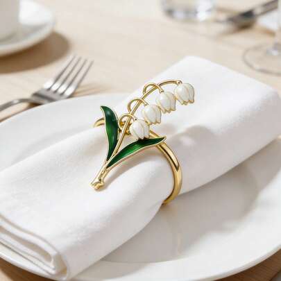 6pcs Delicate Lily Of The Valley Napkin Rings, Suitable For Holiday, Wedding, Party Table Decor, Spring Floral Napkin Holder