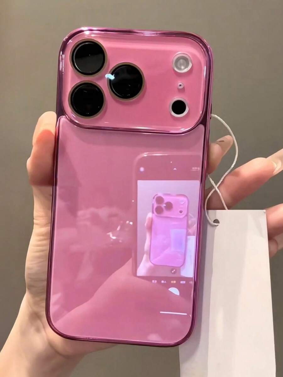 Casing Ponsel Mewah Berlapis Elektroplating Mengkilap Kompatibel dengan iPhone 17 Pro Max 16 15 14 13 12 11 Pro Max Warna Solid Sederhana Perlindungan Lensa Kaca Tahan Guncangan Bumper Penutup Belakang Keras