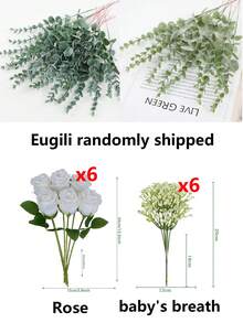 Bó hoa hồng trắng 25/20/15/1 bông kết hợp với hoa baby's breath trắng và lá bạch đàn - Hoa hồng - Bó hoa hồng trắng - Bó hoa baby's breath - Lá bạch đàn - Hoàn hảo cho trang trí nhà cửa - Trang trí ngày lễ - Trang trí đám cưới - Bó hoa cưới - Quà tặng ngày Valentine - Hoa giả - Không cần bảo dưỡng, nở mãi mãi - trắng - Xem 11