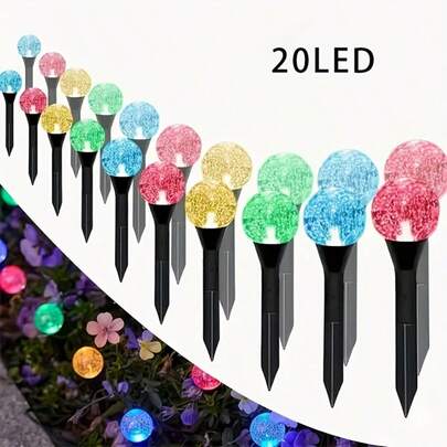 20LED Solar Powered Bubble Lights, 8 Color Modes, Smart Light Sensor, IPX4 Waterproof, Outdoor Garden Stake For Walkway, Patio, Wedding, Party & Holiday Mood