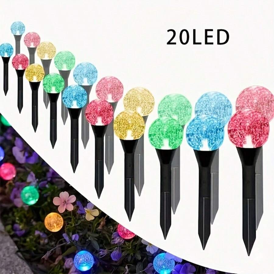 20pcs LED Solar Bubble Lights, 8 Color Modes, Smart Light Sensor, IPX4 Waterproof, Outdoor Garden Path Yard Wedding Party Holiday Atmosphere Lights